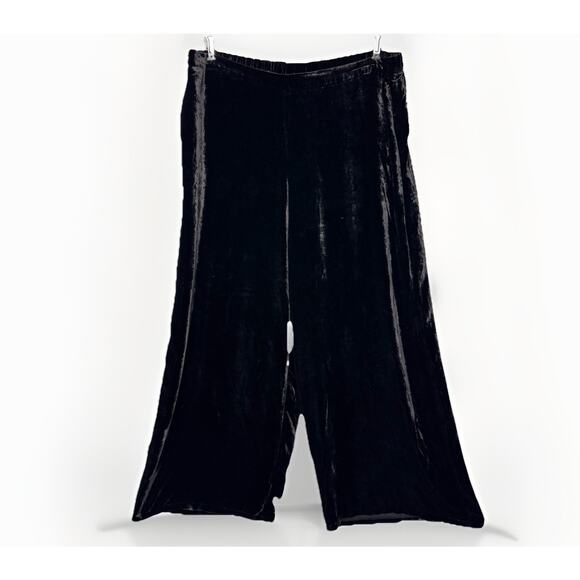 Eileen Fisher XL Black Velvet Wide Leg Pant Luxury Holiday Comfort Stretch Lined - Picture 1 of 7
